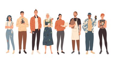 Yaratıcı mesleklerden bir grup insan. Modern, şık genç erkek ve kadınlar.