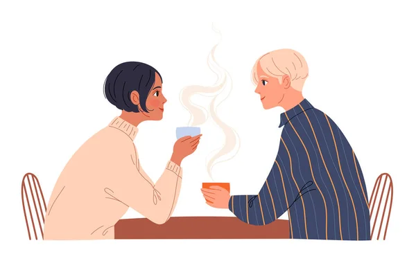 Un par de jóvenes sentados en un café con café — Vector de stock
