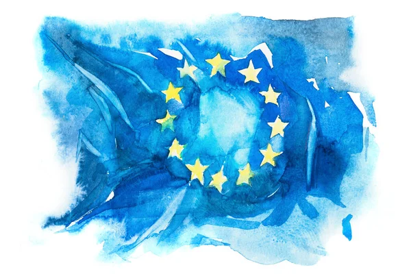 Europe, drapeau de l'Union européenne. Illustration aquarelle dessinée à la main. — Photo
