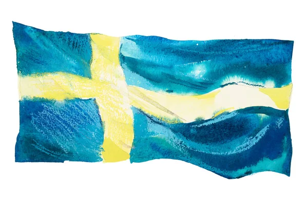Svezia, bandiera svedese. Illustrazione acquerello disegnato a mano. — Foto Stock