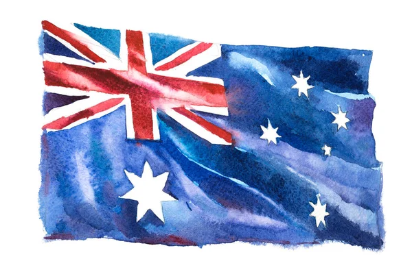 Australien, australische Flagge. Handgezeichnete Aquarell-Illustration. — Stockfoto