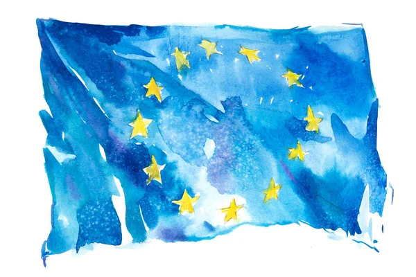 Europe, drapeau de l'Union européenne. Illustration aquarelle dessinée à la main. — Photo