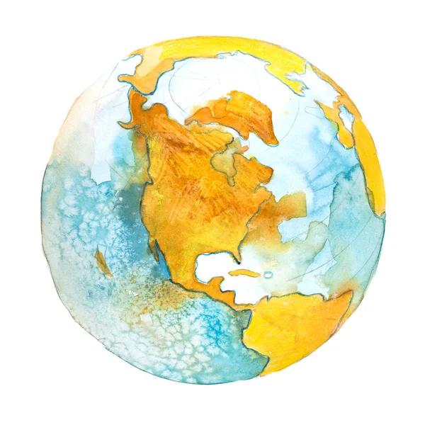 Észak-Amerika a világon. Föld bolygó. Akvarell. — Stock Fotó