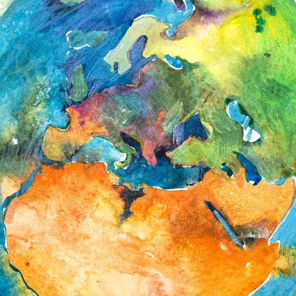 Aquarellkarte von Europa und Afrika. Aquarell-Illustration — Stockfoto