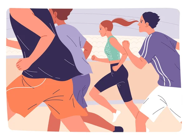 Группа спортсменов, бегающих на открытом воздухе — стоковый вектор