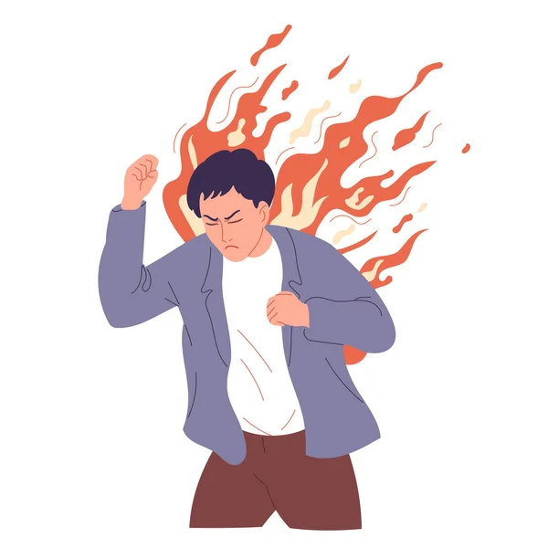 Man is too angry, seized with fury, burst of rage — Stock Vector