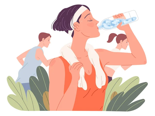 Convient à l'eau potable des femmes. Boissons pour filles pendant la course en été — Image vectorielle