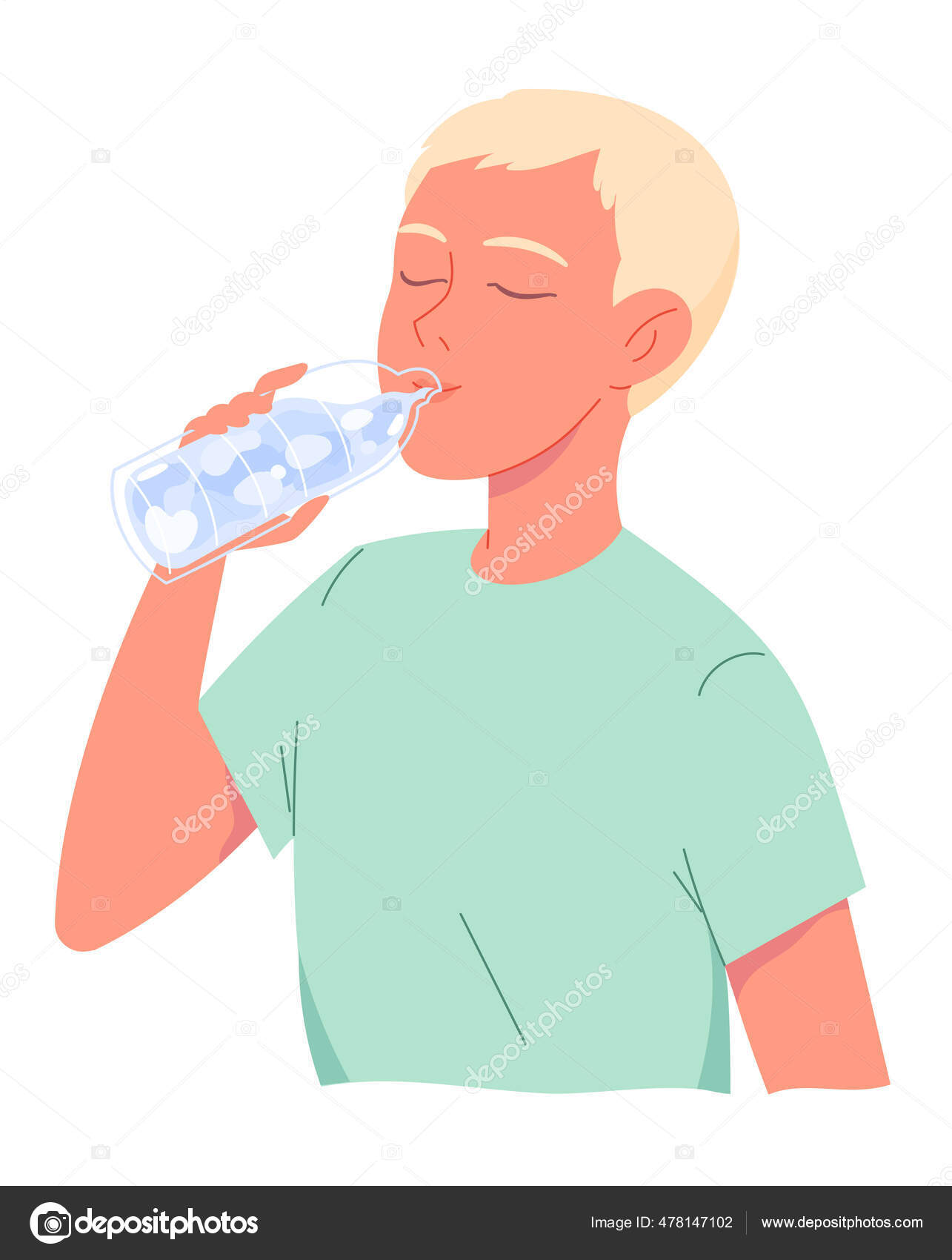 Mignon petit garçon eau potable de la bouteille. Vecteur par ©undrey  478147102