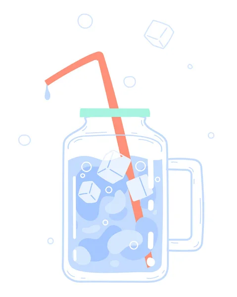 Tasse à bocal avec eau potable et paille. — Image vectorielle