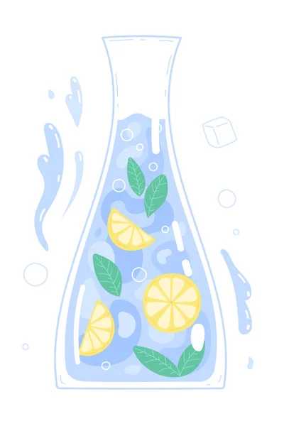 Eau potable pure au citron en carafe de verre — Image vectorielle