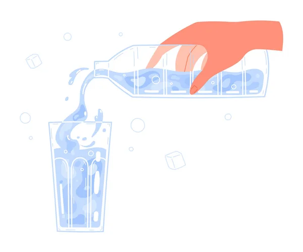 Main versant l'eau de la bouteille dans le verre. — Image vectorielle