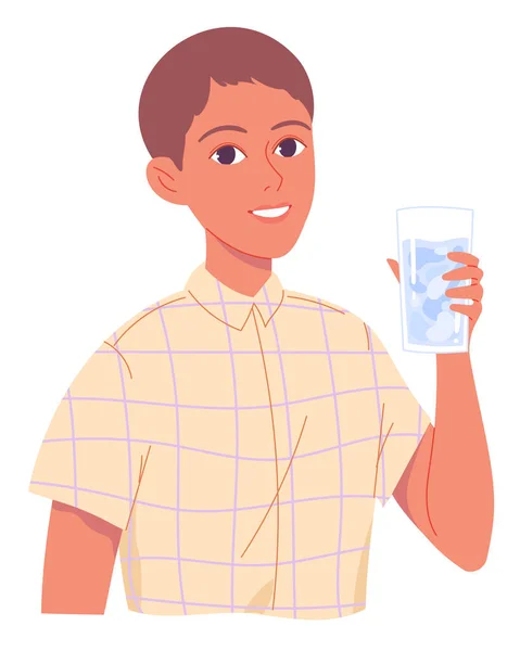 Portret van jongen met glas water. — Stockvector