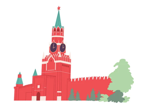 Spasskaya Tower Moskou Kremlin. Rusland Rode Plein. — Stockvector