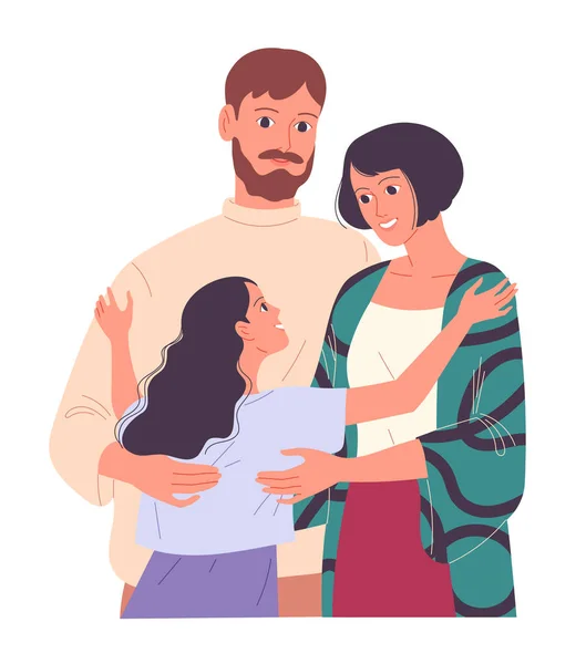 Family of young parents and daughters hugging — Stock Vector