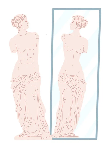 Venus Estatua mirando su reflejo en el espejo. — Archivo Imágenes Vectoriales