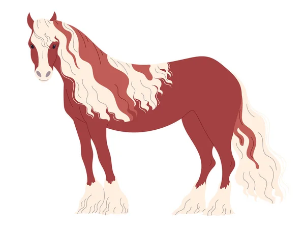 붉은 갈색 말, 긴 갈기를 가진 두 가지 색깔의 말 — 스톡 벡터