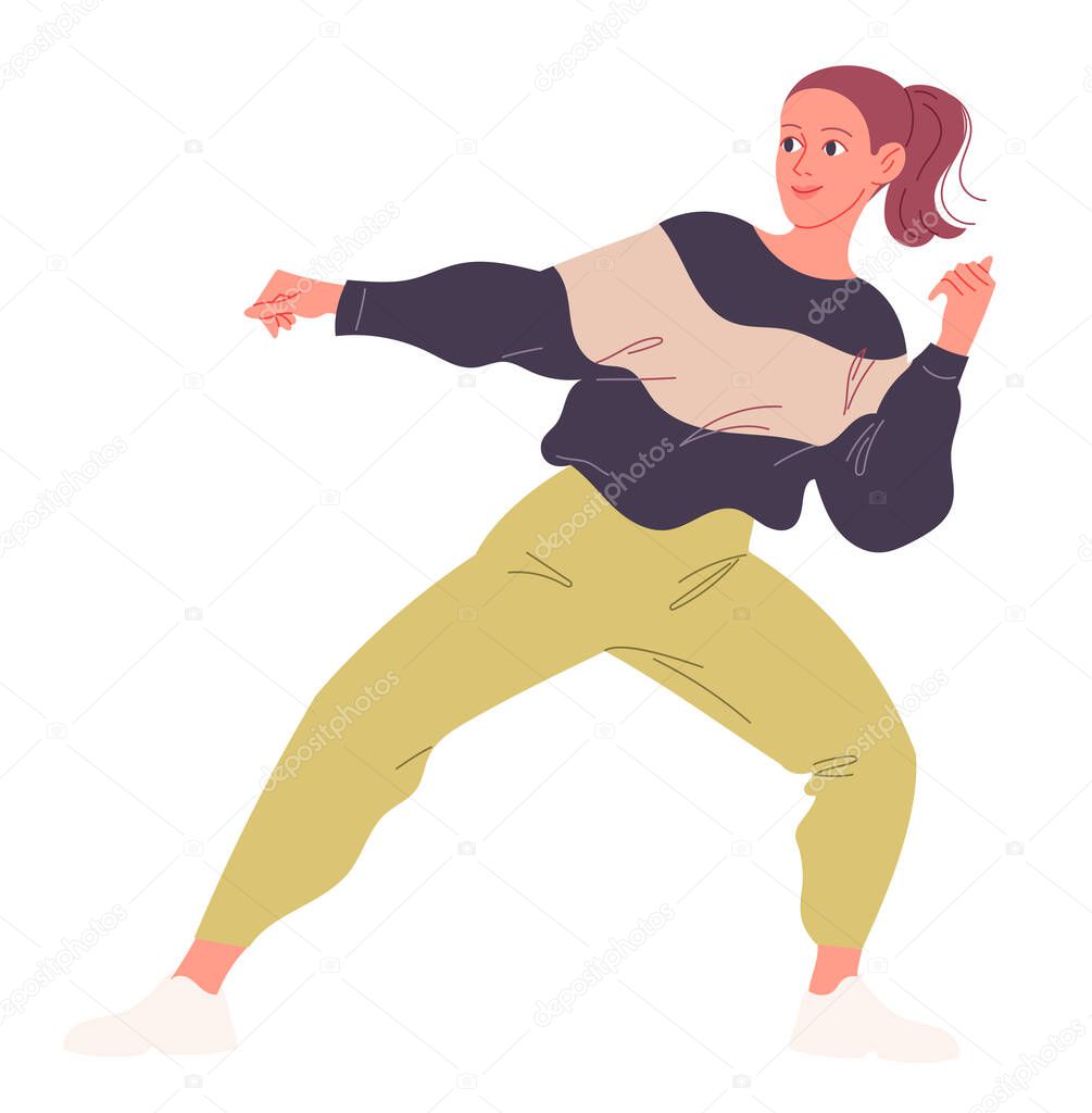 Girl passionately dancing contemporary dance. Vector illustration