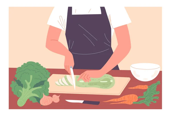 男人在做饭的时候切蔬菜 — 图库矢量图片