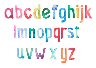 renkli suluboya aquarelle yazı tipi el yazısıyla yazılmış el çizmek doodle abc alfabesi harfleri.