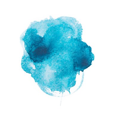 soyut suluboya aquarelle elle çizilmiş mavi sanat boya beyaz zemin üzerine