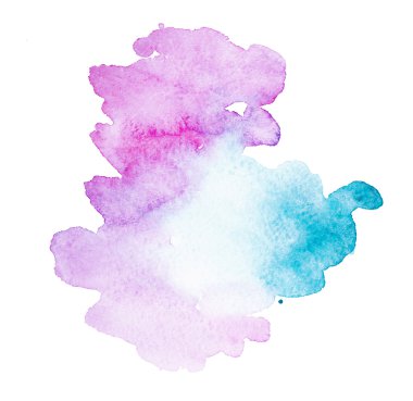 soyut suluboya aquarelle el pembe mavi sanat boya beyaz zemin üzerine çekilmiş.