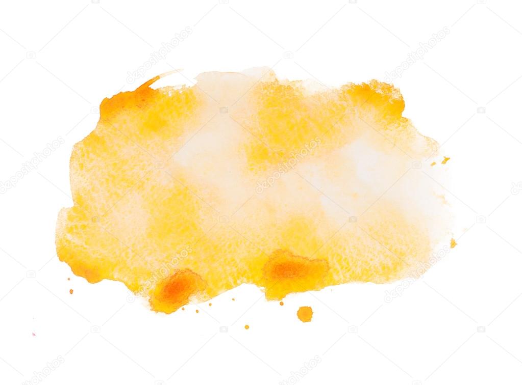 Yellow colorful abstract hand draw watercolour aquarelle art paint splatter stain on white background