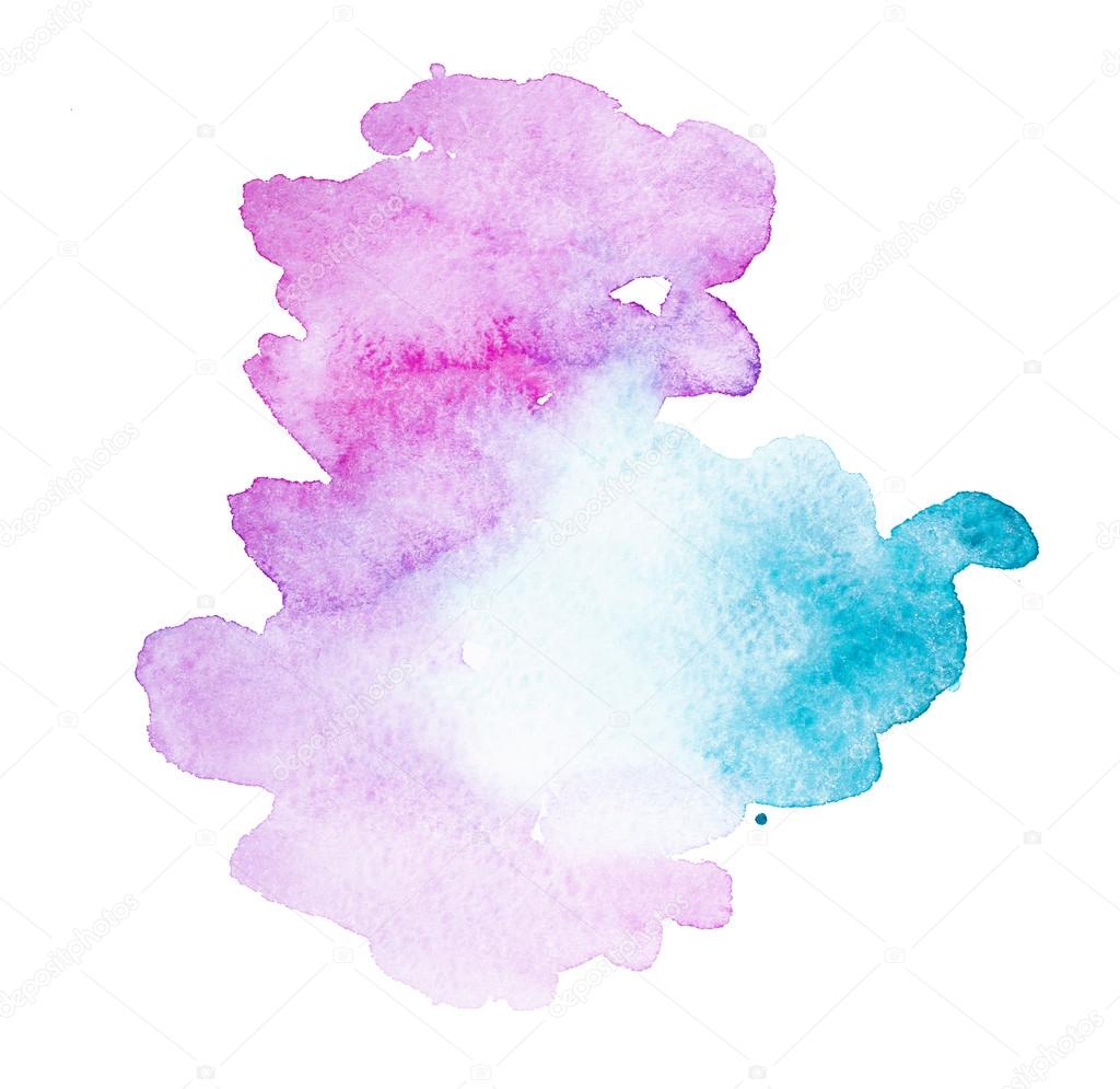 Abstract watercolor aquarelle hand drawn pink blue art paint on white background
