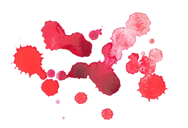 Acuarela acuarela abstracta dibujado a mano rojo gota salpicadura mancha arte pintura sobre fondo blanco — Foto de Stock