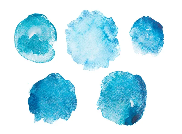 Acquerello astratto acquerello disegnato a mano blu pittura schizzi macchia su sfondo bianco — Foto Stock
