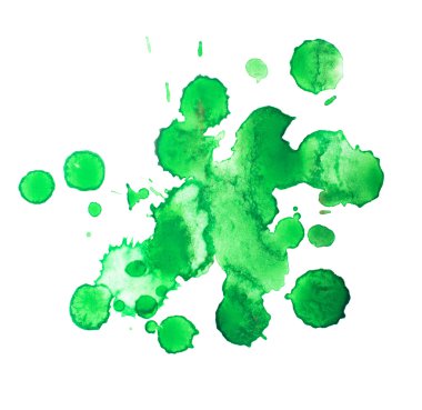 soyut suluboya aquarelle elle çizilmiş yeşil damla splatter leke sanat boya beyaz zemin üzerine