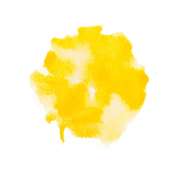 Abstract watercolor aquarelle hand drawn yellow art paint splatter stain on white background — Stock Photo, Image