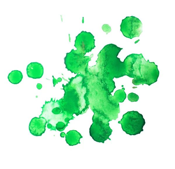 Aquarelle aquarelle abstrait dessiné à la main vert goutte éclaboussure tache art peinture sur fond blanc — Photo