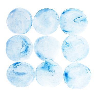 soyut suluboya aquarelle el beyaz zemin üzerine mavi daire sanat boya splatter leke çizmek