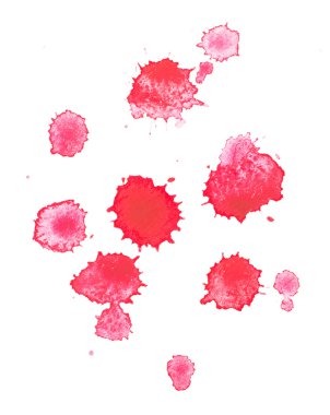 soyut suluboya aquarelle elle çizilmiş kırmızı damla splatter leke sanat boya beyaz zemin üzerine