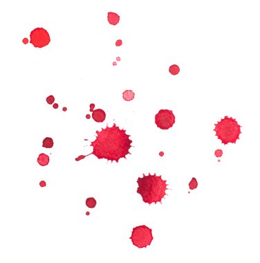 soyut suluboya aquarelle elle çizilmiş kırmızı damla splatter leke sanat boya beyaz zemin üzerine