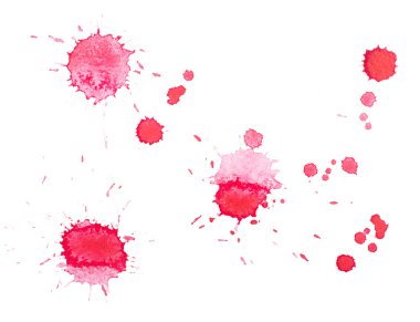 soyut suluboya aquarelle elle çizilmiş kırmızı damla splatter leke sanat boya beyaz zemin üzerine