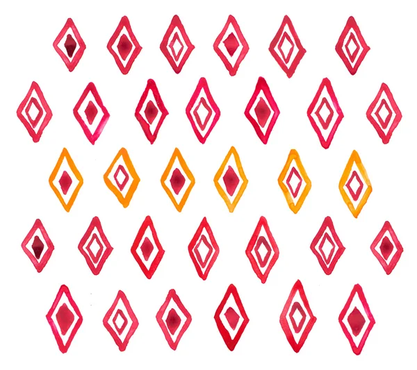 Ручний малюнок акварель акварель художня фарба червоний ромб геометричний візерунок — стокове фото
