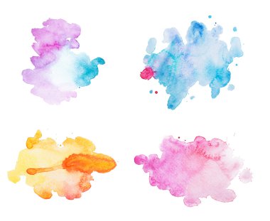 soyut suluboya aquarelle el çekilmiş renkli damla splatter leke sanat boya beyaz zemin üzerine