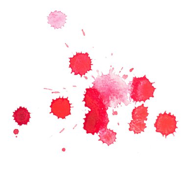 soyut suluboya aquarelle elle çizilmiş kırmızı kan damla splatter leke sanat boya beyaz zemin üzerine