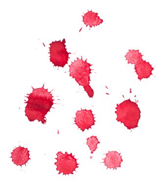 soyut suluboya aquarelle elle çizilmiş kırmızı kan damla splatter leke sanat boya beyaz zemin üzerine