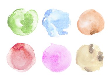 soyut renkli suluboya aquarelle elle çizilmiş resim boya splatter leke beyaz zemin üzerine