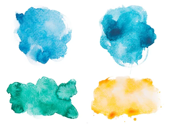 Abstract watercolor aquarelle hand drawn colorful shapes art paint splatter stain on white background — Stock Photo, Image