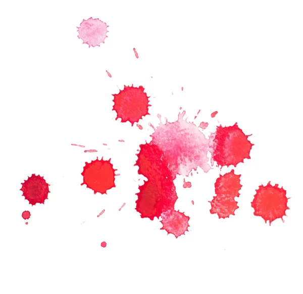 Abstraktní akvarel aquarelle ručně kreslenou červené krevní kapka postříkat skvrnu umění barvy na bílém pozadí — Stock fotografie