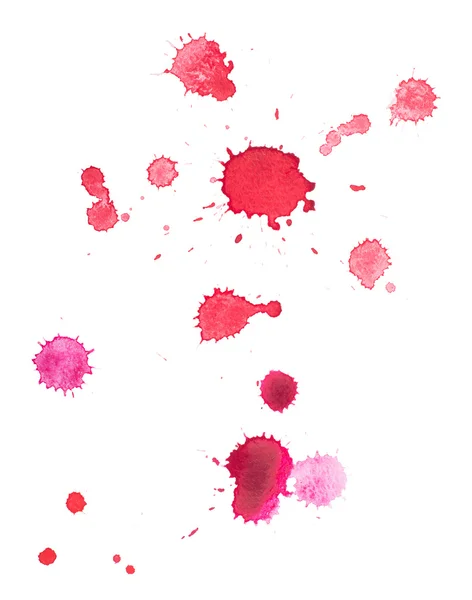 Abstraktes Aquarell Aquarell von Hand gezeichnet roter Blutstropfen Spritzer Fleckenmalerei auf weißem Hintergrund — Stockfoto