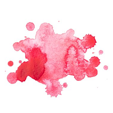 Suluboya aquarelle elle çizilmiş kırmızı damla sıçramak leke sanat boya beyaz arka planda vektör çizim soyut