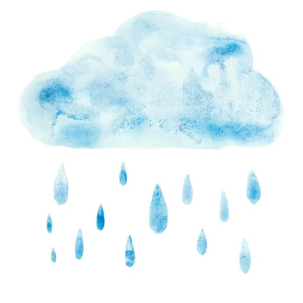 Hand tekenen aquarelle kunst verf blauwe aquarel wolk regen daling vectorillustratie — Stockvector