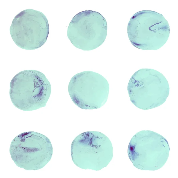 Αφηρημένη Υδατογραφία ακουαρέλα χέρι επιστήσω μπλε κύκλο τέχνης χρώμα πιτσιλίσματα λεκέ σε άσπρο φόντο εικονογράφηση φορέας — Διανυσματικό Αρχείο