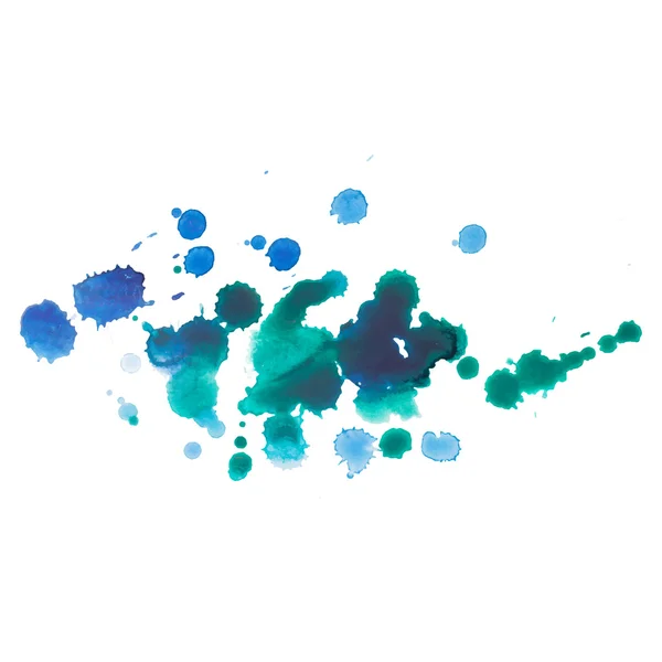 Suluboya aquarelle elle çizilmiş mavi bırakma sıçramak leke sanat boya beyaz arka planda vektör çizim soyut — Stok Vektör