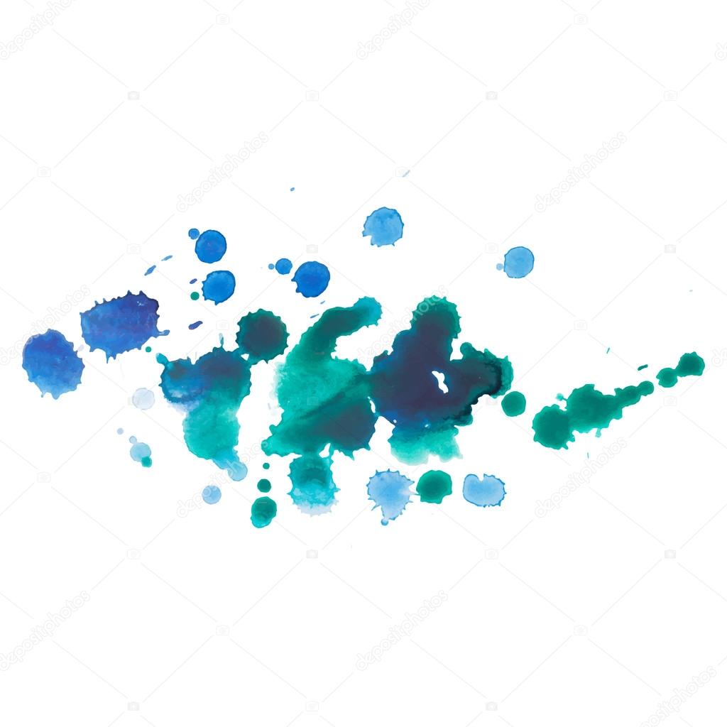 Abstract watercolor aquarelle hand drawn blue drop splatter stain art paint on white background Vector illustration