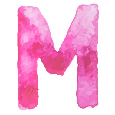 Mektup M renkli suluboya aquarelle yazı tipi el yazısı türü ele çekin doodle abc alfabesi harfleri vektör çizim.